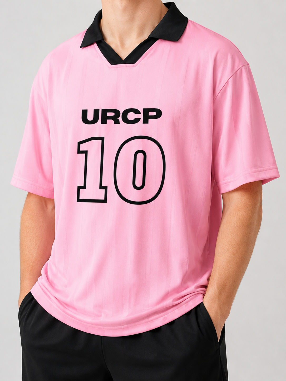 URCP 10 UNISEX POLO JERSEY - FRONT PRINT (pink/white)