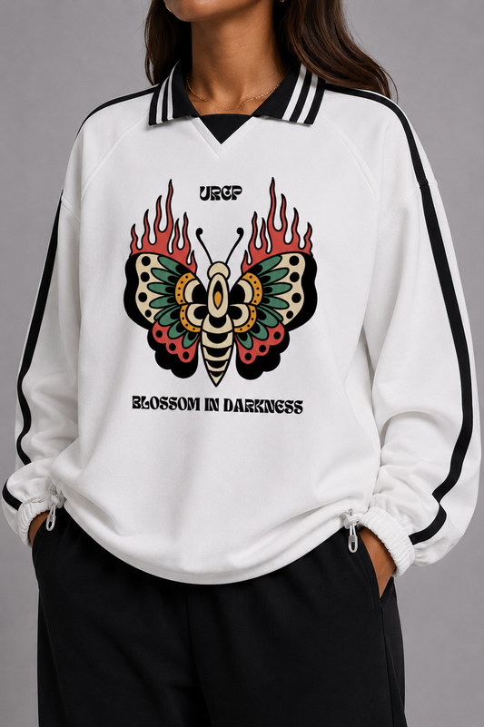 BLOOM IN DARKNESS UNISEX RUGBY LOOK SWEATSHIRT (front design)