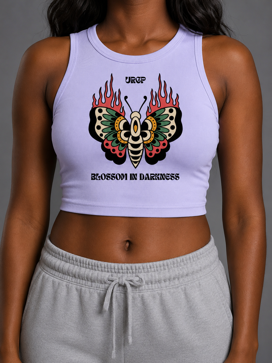 BLOSSOM IN DARKNESS CREWNECK CROP TOP (front design)