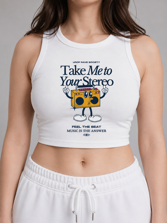 TAKE ME TO YOUR STEREO CREWNECK CROP TOP (front design)