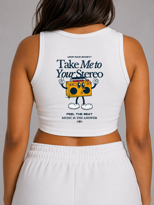 TAKE ME TO YOUR STEREO CREWNECK CROP TOP (back design)