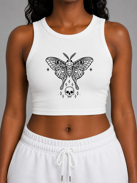 SKULL MOTH CREWNECK CROP TOP - FRONT PRINT (multiple colours)